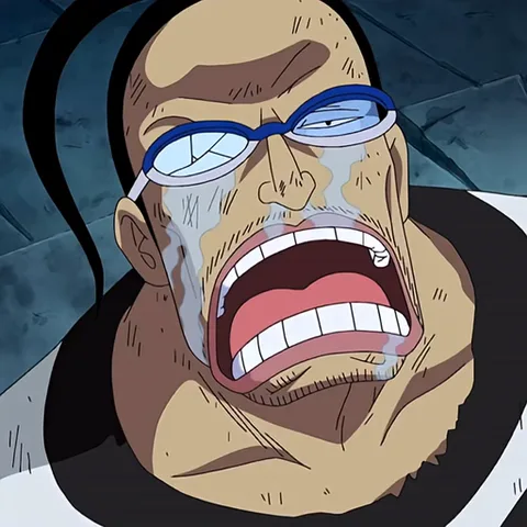 Анимация с лицом персонажа Багги из аниме One Piece, который рыдает в очках.