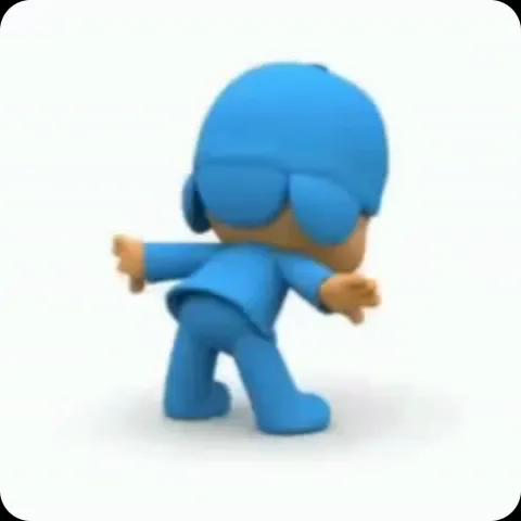 3D-анимация персонажа Pocoyo, который танцует на белом фоне.
