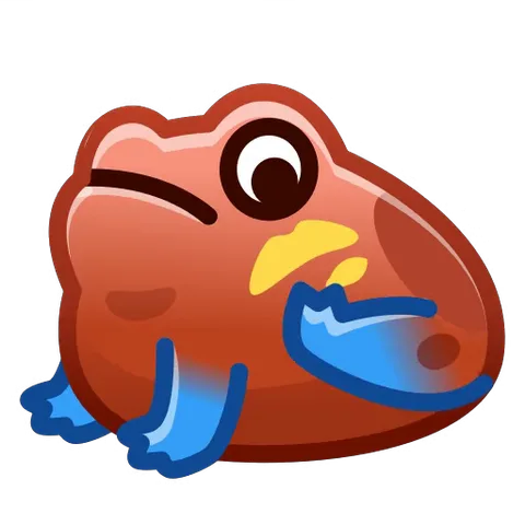 Оранжевая лягушка с синими лапками и большими глазами, накрашенными красной помадой губами, посылает поцелуй, вокруг неё сверкают золотые искры.