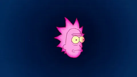Анимация головы мультяшного персонажа с шипастыми волосами, которая крутится и злится.