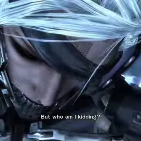 Анимация из игры Metal Gear Rising: Revengeance, где персонаж Рейден в черном кибернетическом костюме опускает голову и произносит фразу о том, что он рожден убивать.
