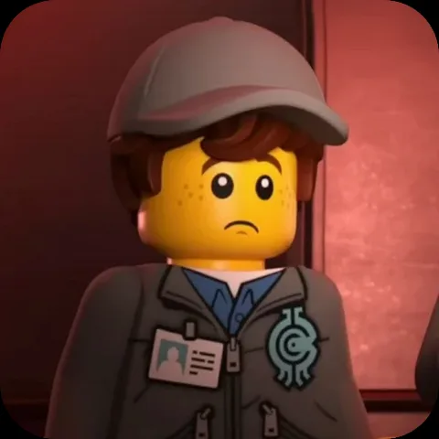 Анимация персонажа Джея из LEGO Ninjago в повседневной одежде с грустным лицом.